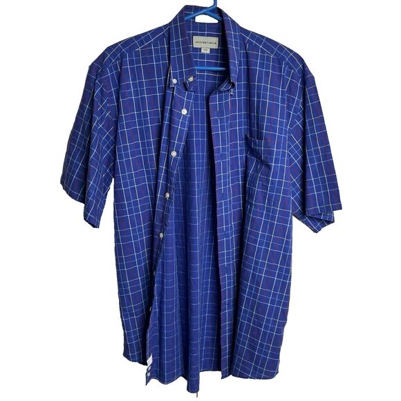Cutter and Buck Mens Large‎ Blue Multi Plaid Button Up Short Sleeve Shirt Size L - Picture 1 of 16